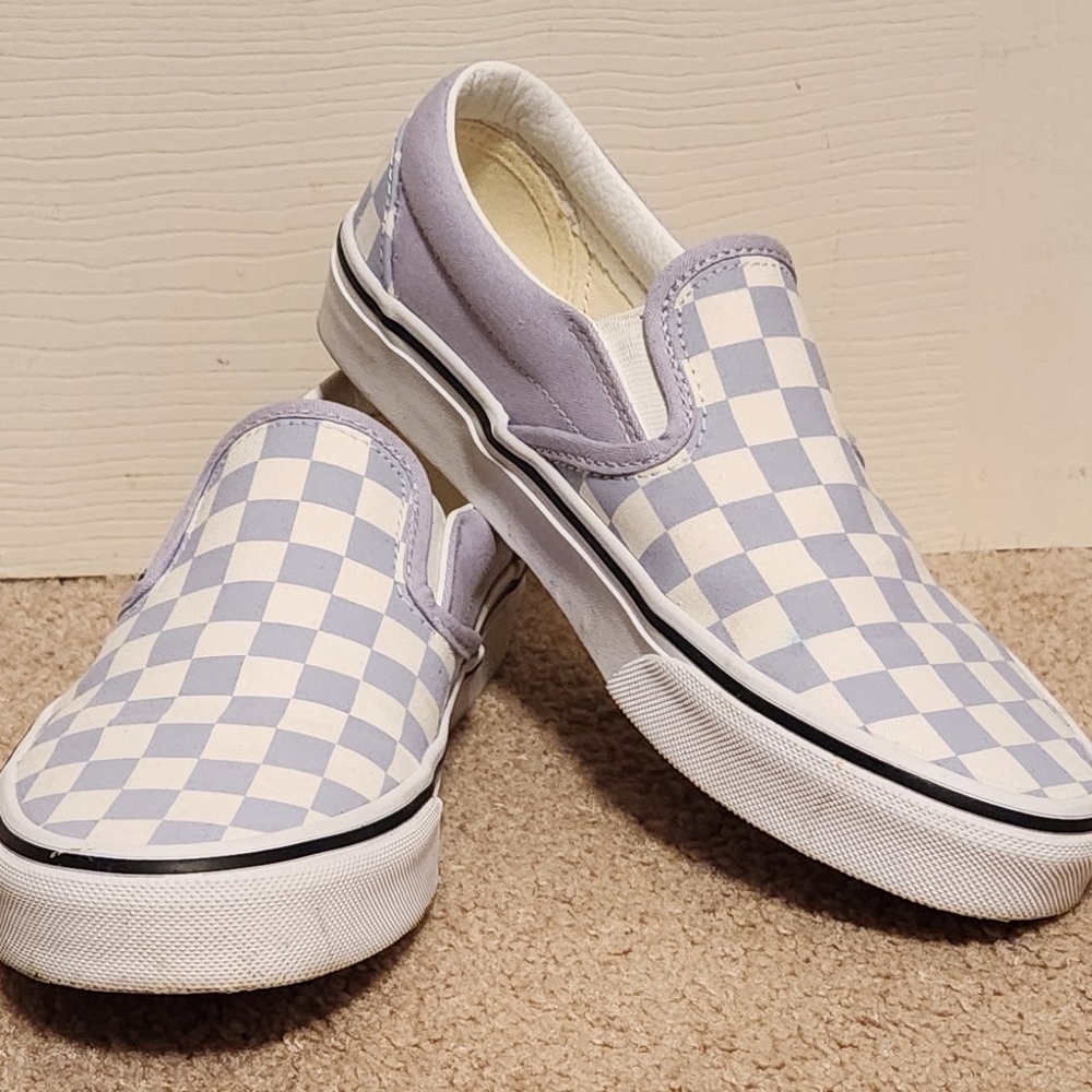Vans Purple and White Slip-On Sneakers